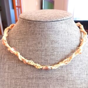 Handmade Macrame Hemp Necklace w/ Light Pink Glass Beads - New Item (up to 16")